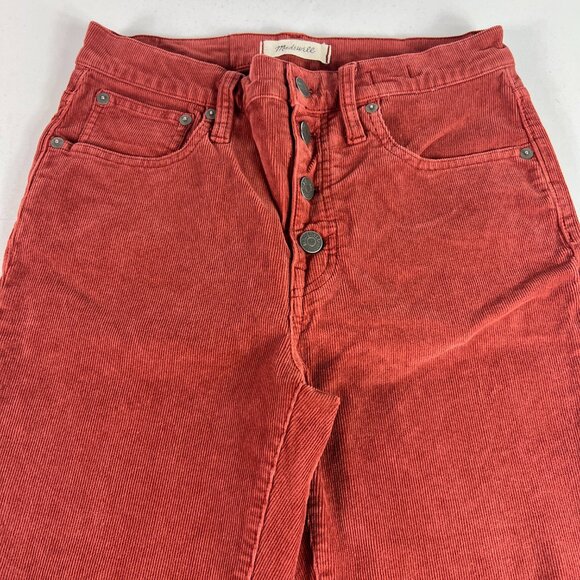 Madewell Pants Women 28x25* Cali Demi Boot Cut Crop Mid Rise Red Corduroy Tag 27 - Picture 2 of 16